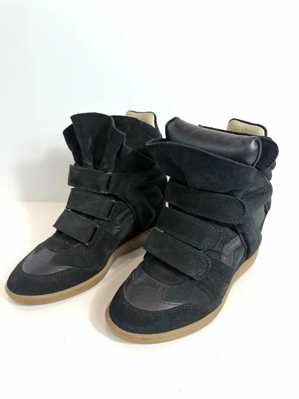 Isabel Marant Black Suede Bekett Wedge High Top Sneakers Size 37 Leather